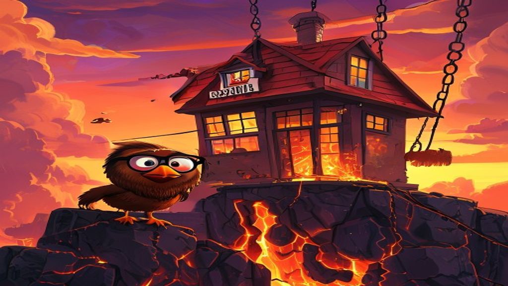 Barry Chicken approaches Chicken Hell Mortgage